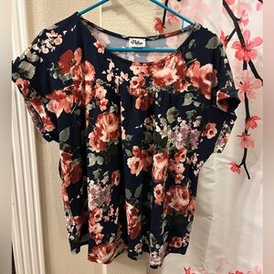 Floral Women's Blouse - Navy and Pink